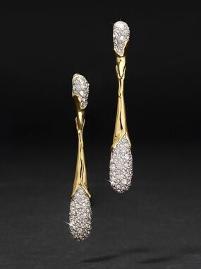 NEW Alexis Bittar Solanales Linear Crystal Teardrop Earrings Gold Clear JL23